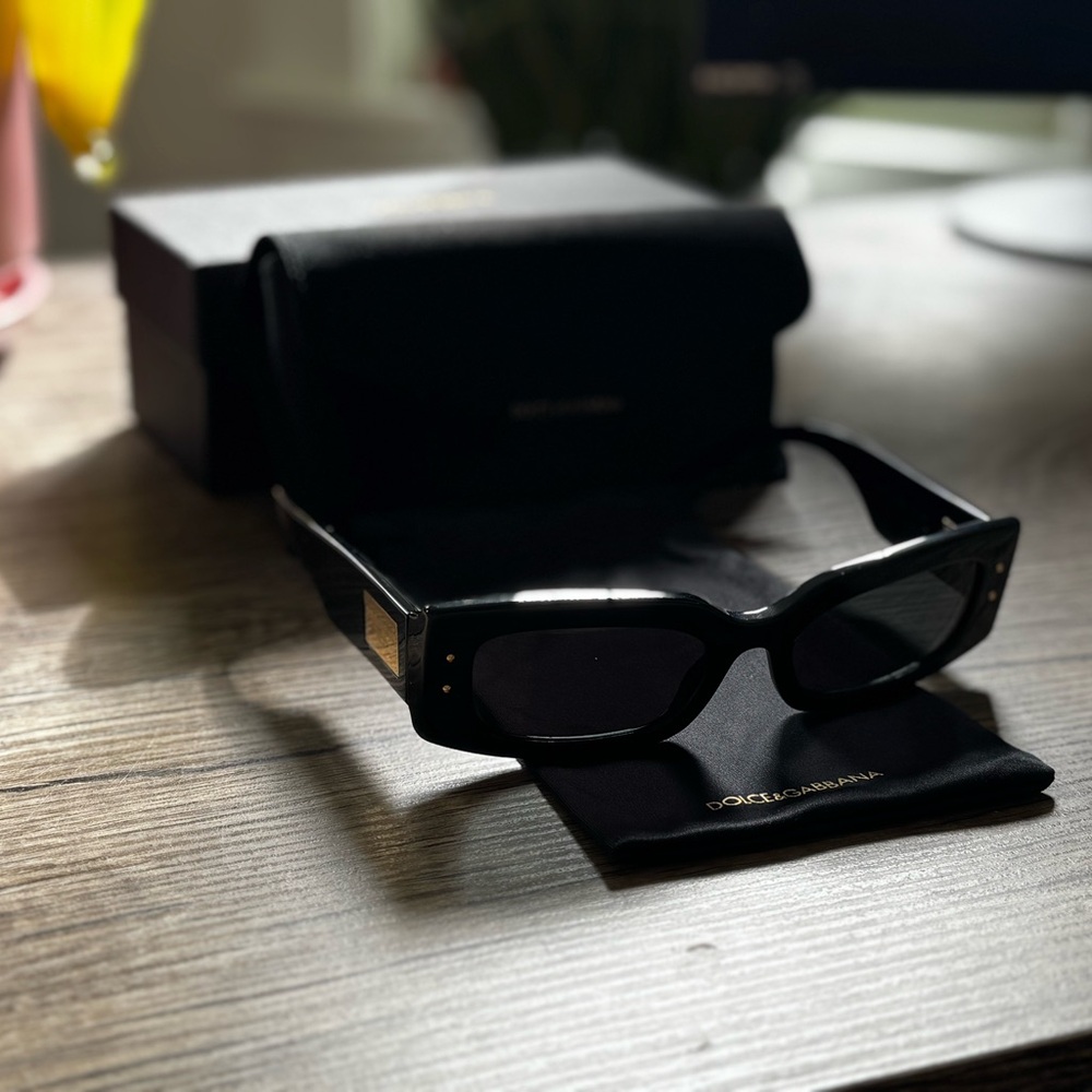 Dolce & Gabbana DG4479 Black Rectangular Sunglasses with Gold Temple Accent